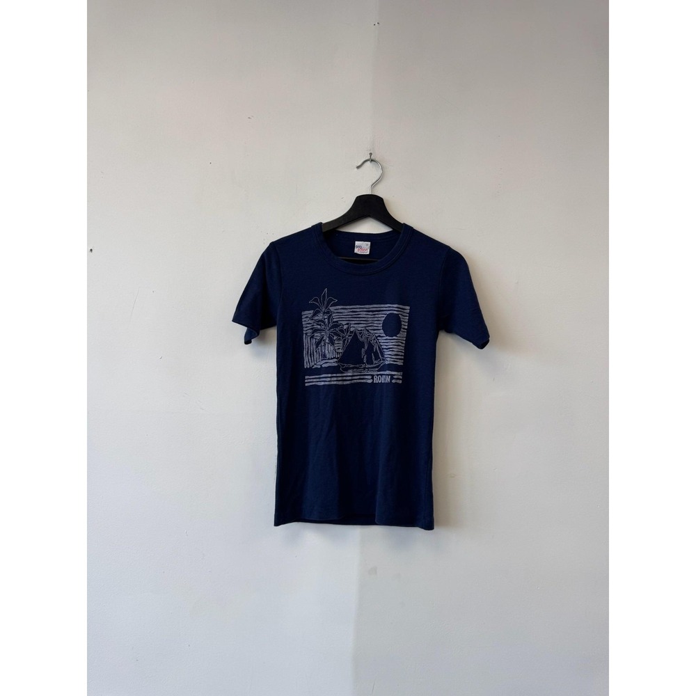 Vintage Pro Action By Campus Shirt Womens XS Blue Beach Graphic Tee 70s Travel‎